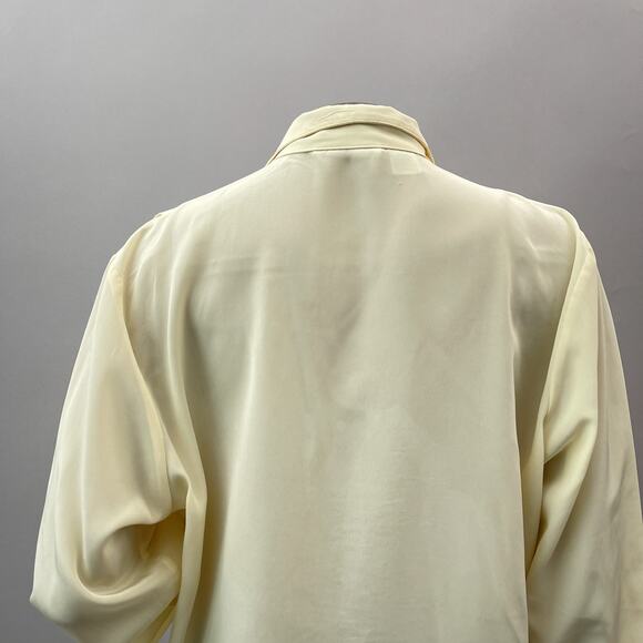 Pierre Cardin Vtg Top Women 10 Cream Button Up Shirt Ruffle Pleat Secretary - Picture 5 of 9